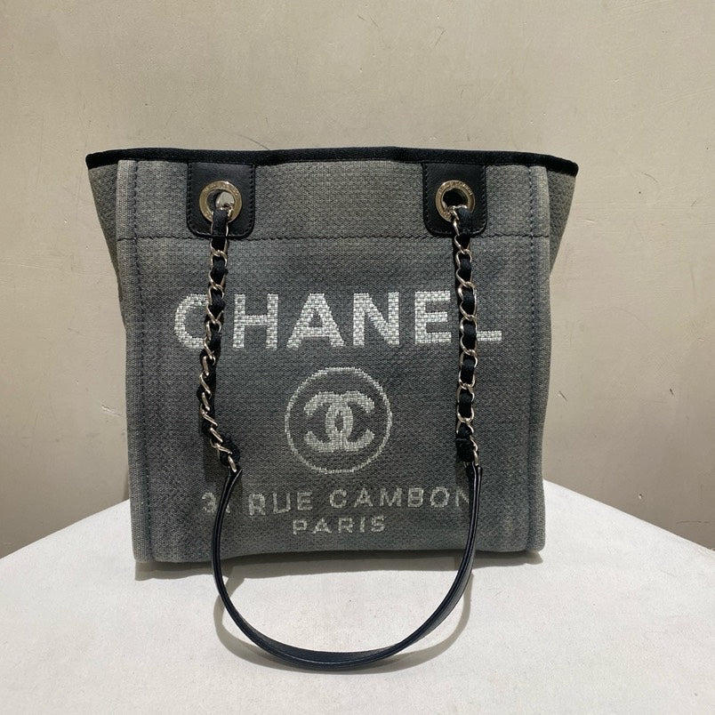 Chanel Deauville Tote Black PM Size Canvas Shoulder Bag