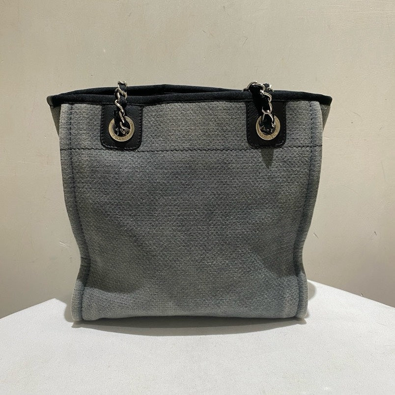Chanel Deauville Tote Black PM Size Canvas Shoulder Bag
