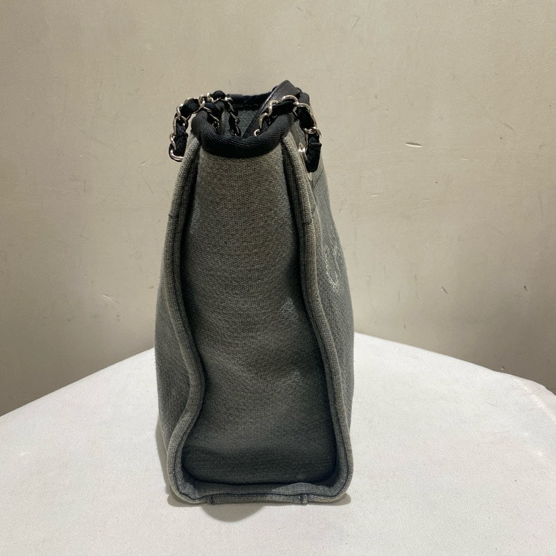 Chanel Deauville Tote Black PM Size Canvas Shoulder Bag