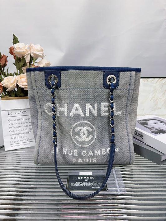 Chanel Deauville Tote Gray Canvas Shoulder Bag