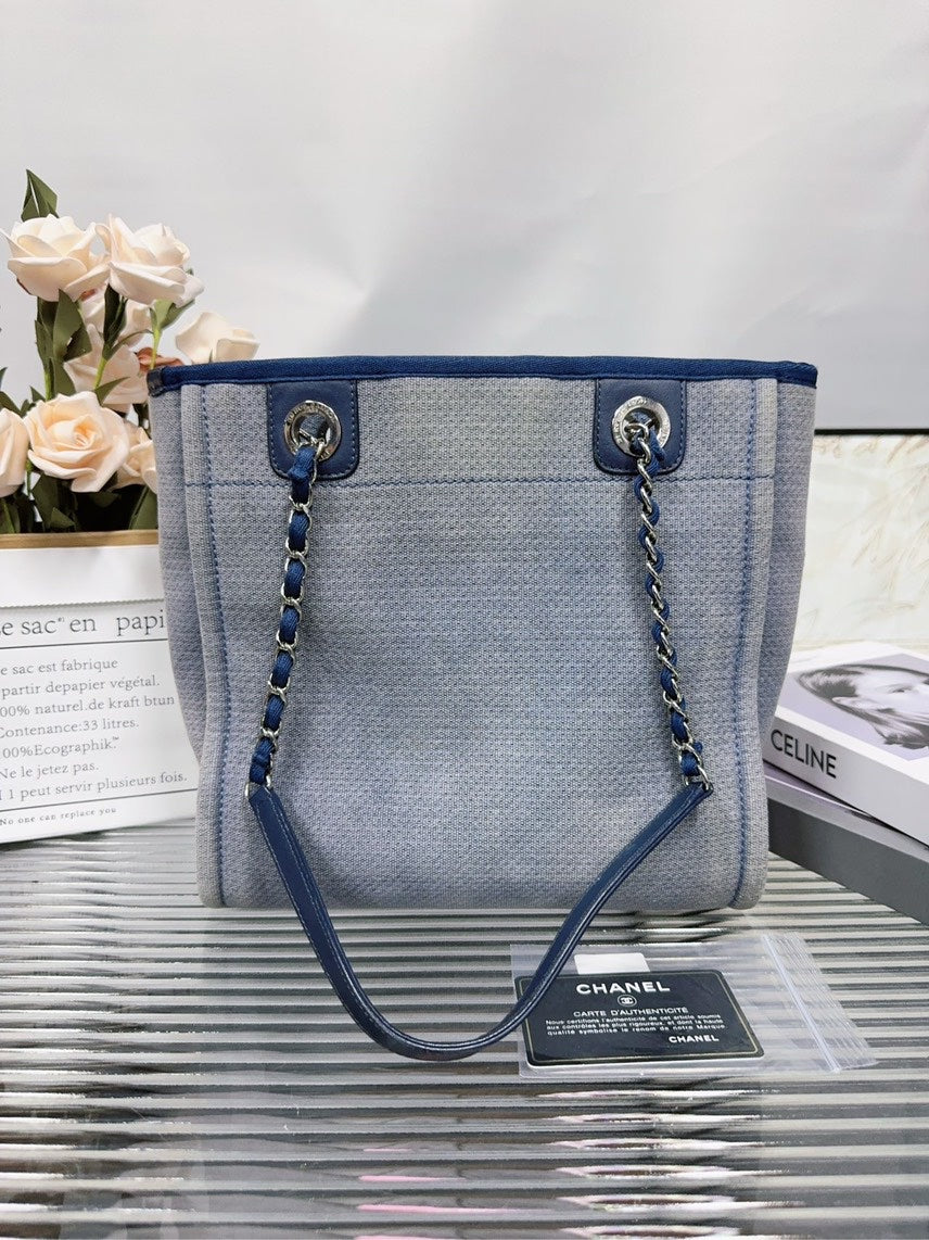 Chanel Deauville Tote Gray Canvas Shoulder Bag