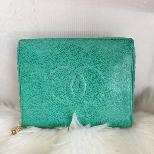 Chanel Jumbo COCO Mark Pouch Turquoise Leather Clutch