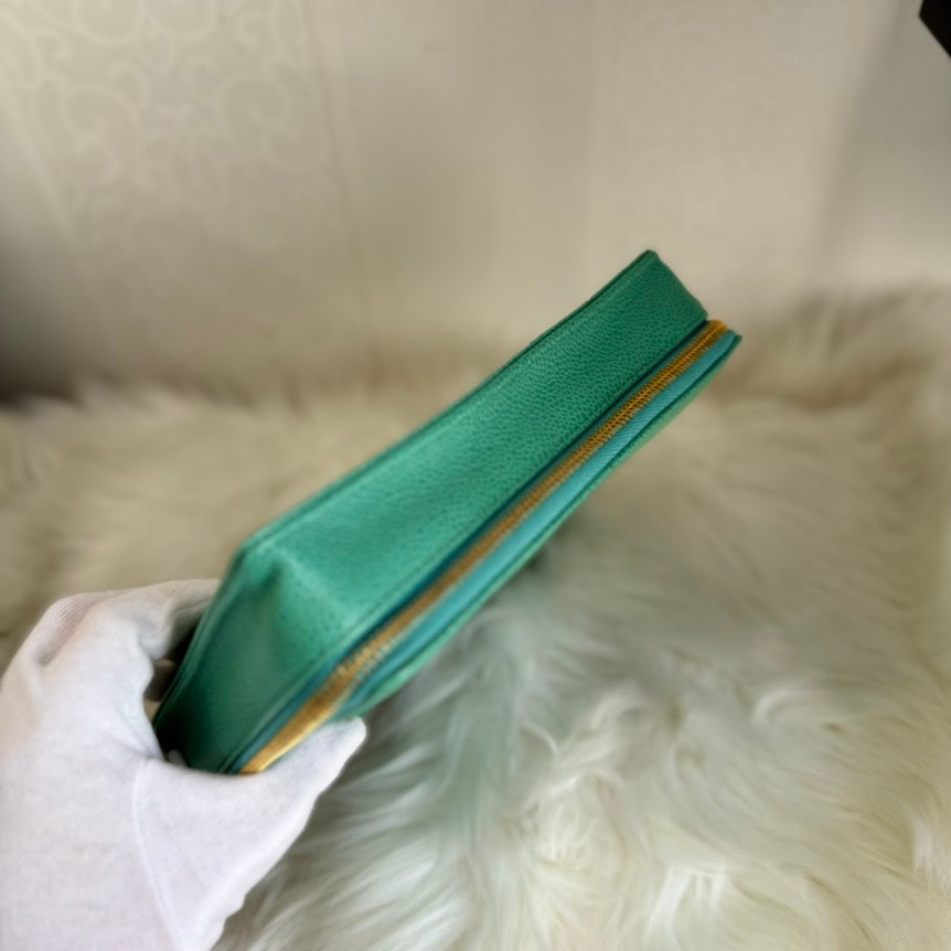 Chanel Jumbo COCO Mark Pouch Turquoise Leather Clutch