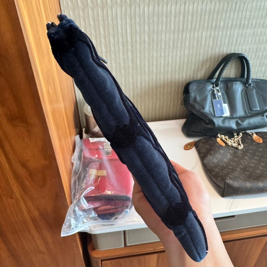 Preloved Chanel Navy Clutch Bag Quilted Suede