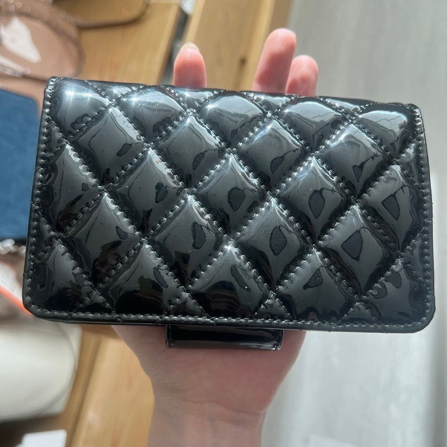 Chanel Black Patent Leather Quilted Wallet