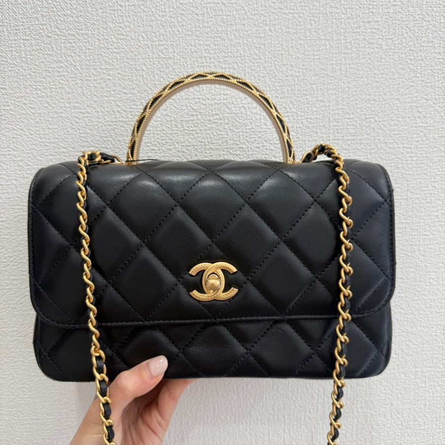 Chanel Calfskin Top Handle 2way Bag GT3433 Black Leather