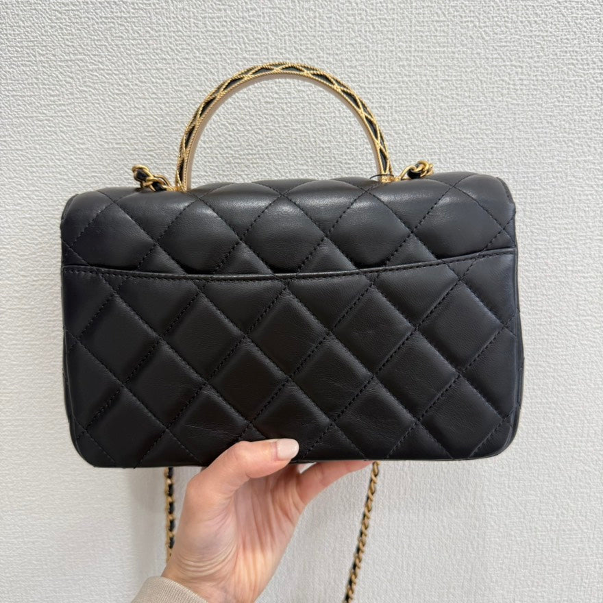Chanel Calfskin Top Handle 2way Bag GT3433 Black Leather