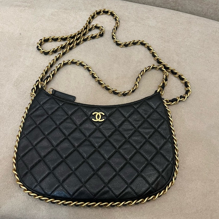 Chanel Black Quilted Leather Hobo Bag