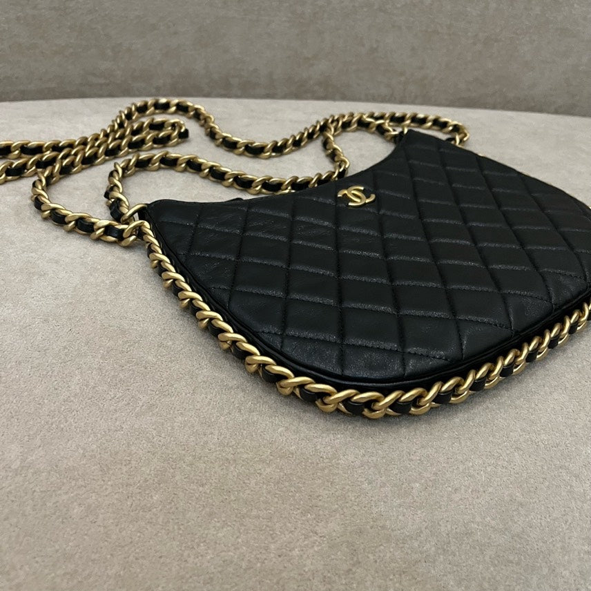 Chanel Black Quilted Leather Hobo Bag