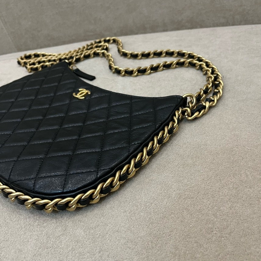 Chanel Black Quilted Leather Hobo Bag