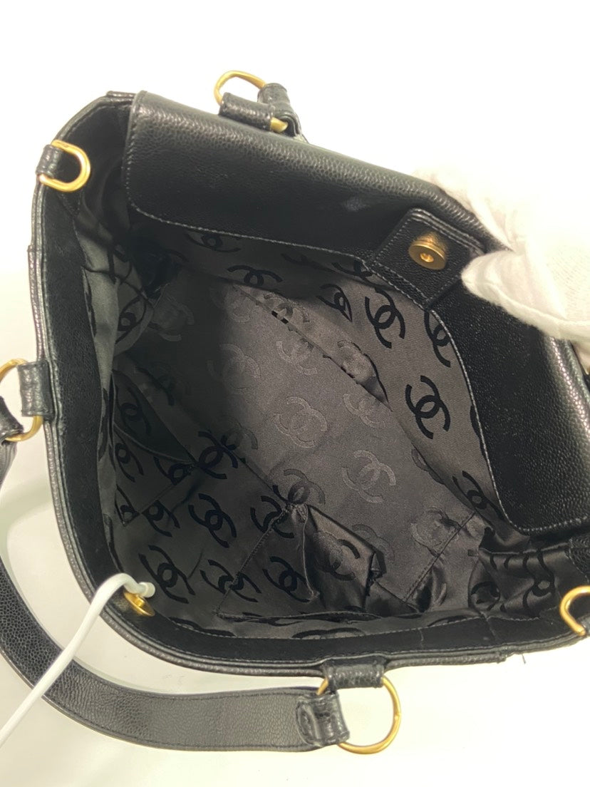 CHANEL Black Caviar Leather Shoulder Bag