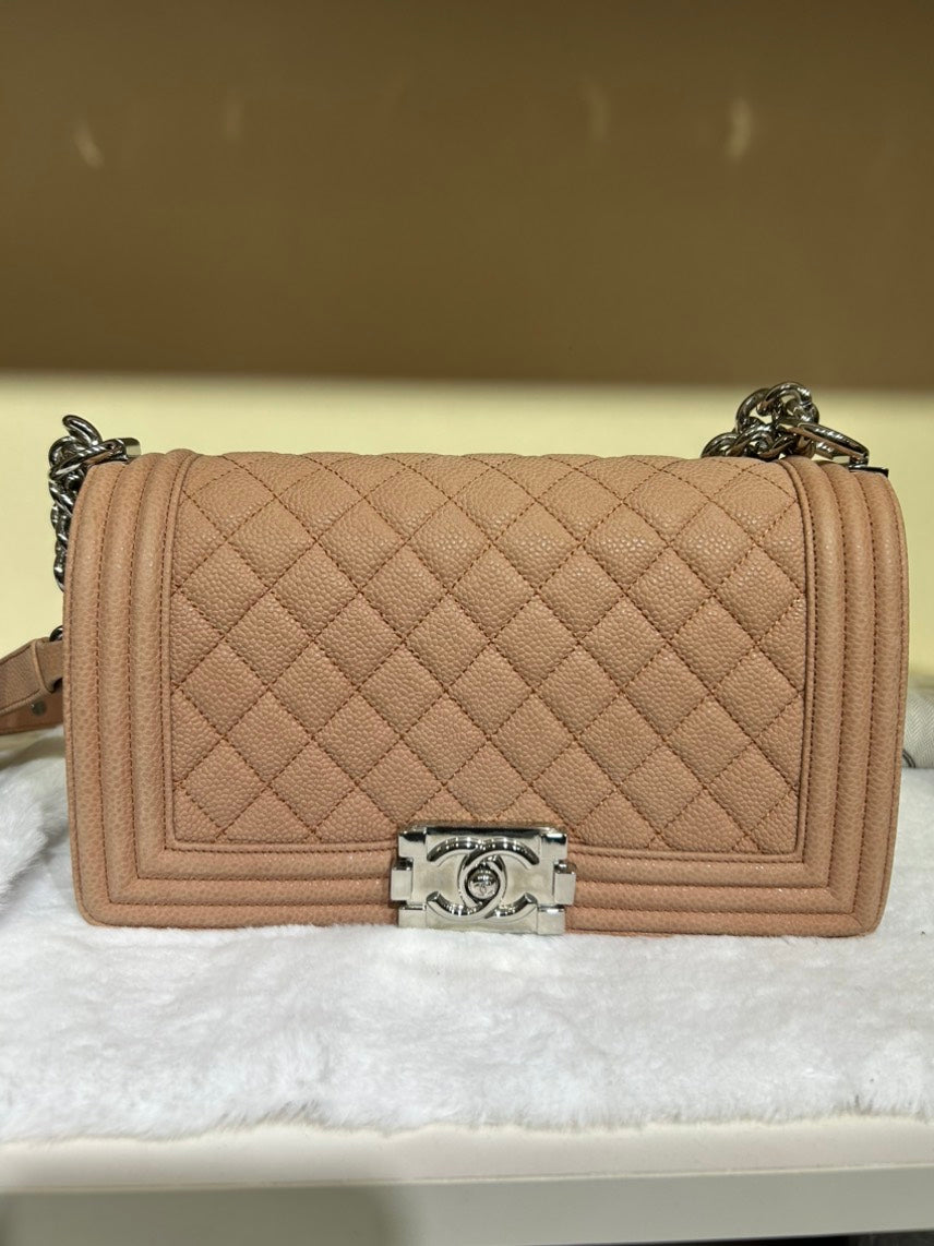 Chanel Beige Boy Bag HBG Quilted Leather Shoulder Bag