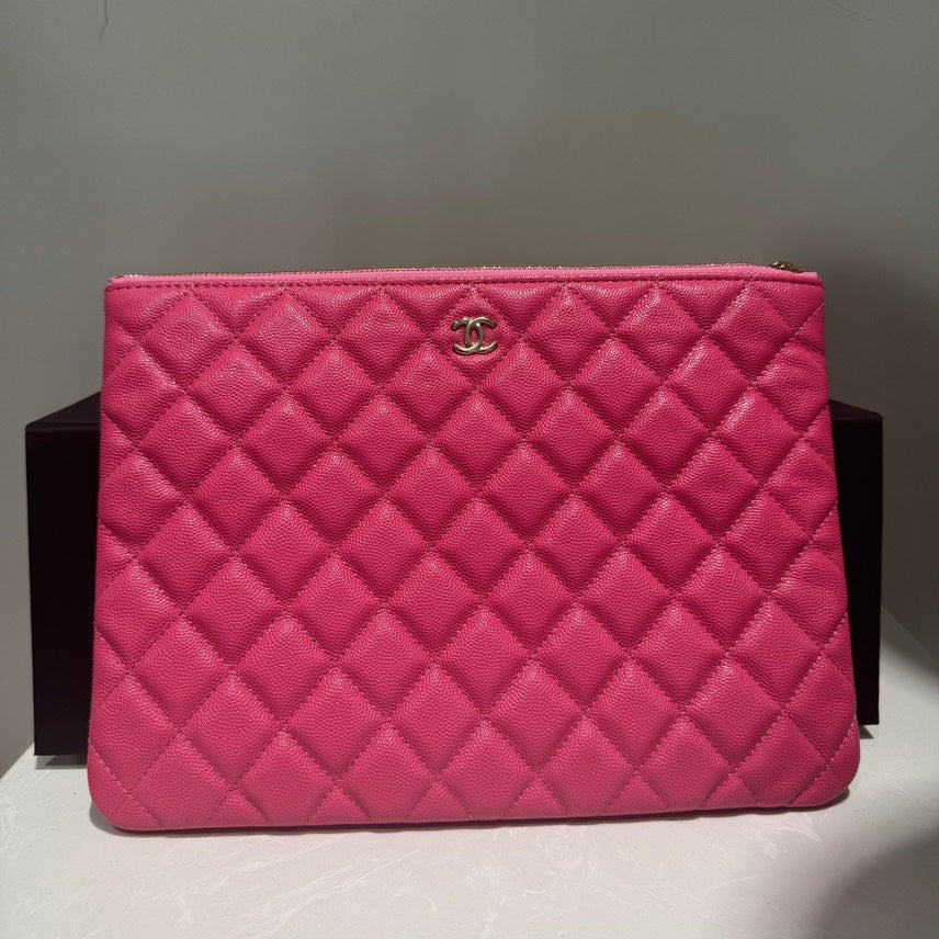 Chanel Caviar Clutch Pink Leather Preloved
