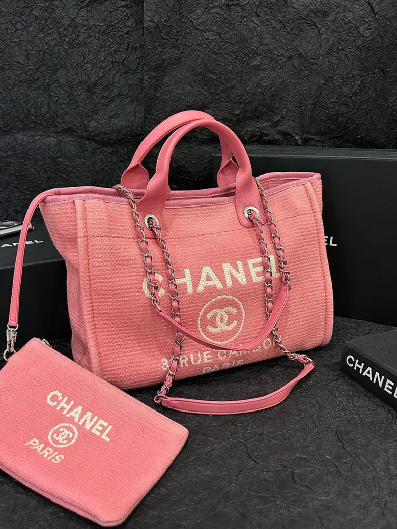 Chanel Deauville Pink Canvas Tote Bag