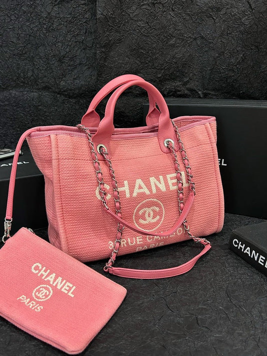 Chanel Deauville Pink Canvas Tote Bag