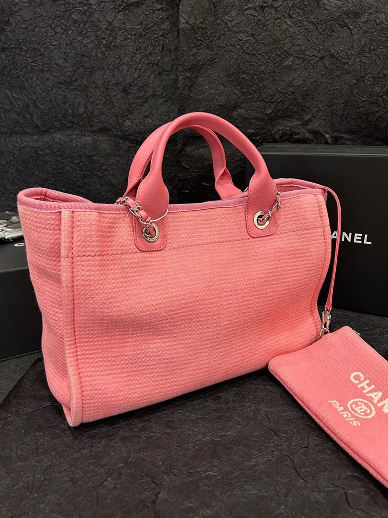 Chanel Deauville Pink Canvas Tote Bag