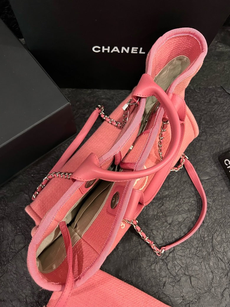 Chanel Deauville Pink Canvas Tote Bag