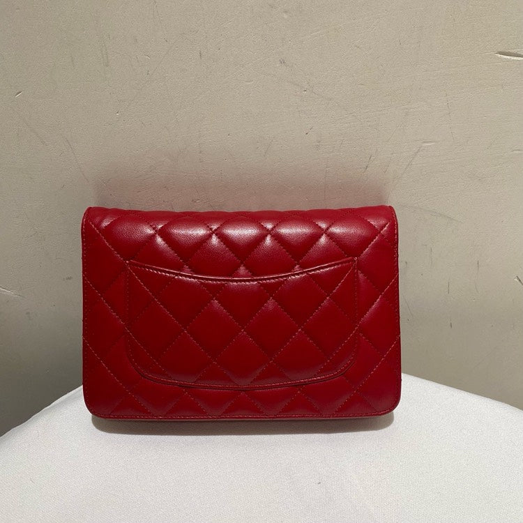 Chanel Preloved CF WOC Red Lambskin Leather Clutch