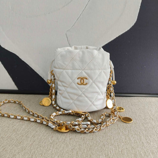Chanel Quilted White Bucket Bag