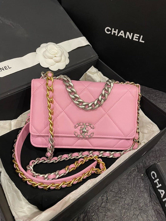 Chanel 19 Wallet on Chain Pink Quilted Leather Crossbody Bag