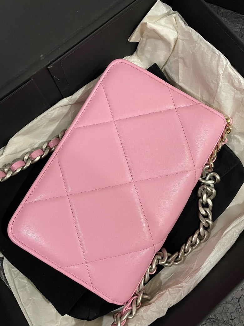 Chanel 19 Wallet on Chain Pink Quilted Leather Crossbody Bag