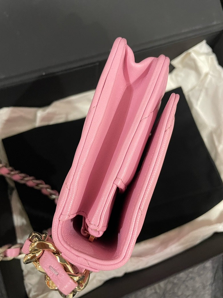 Chanel 19 Wallet on Chain Pink Quilted Leather Crossbody Bag