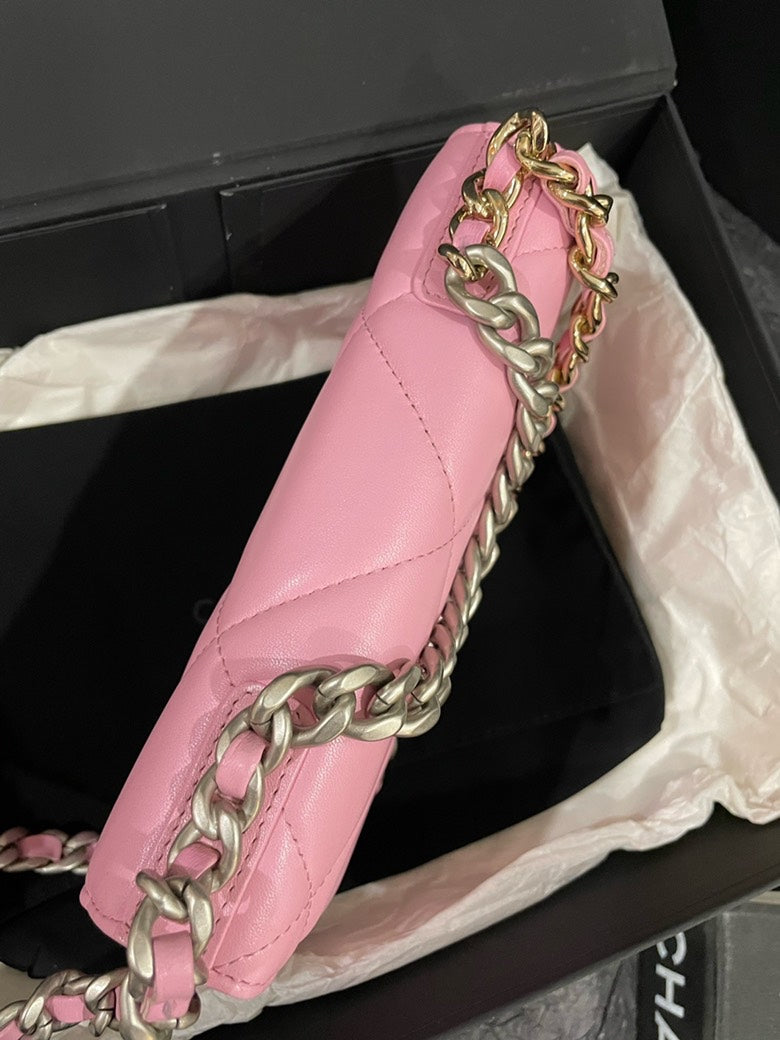 Chanel 19 Wallet on Chain Pink Quilted Leather Crossbody Bag