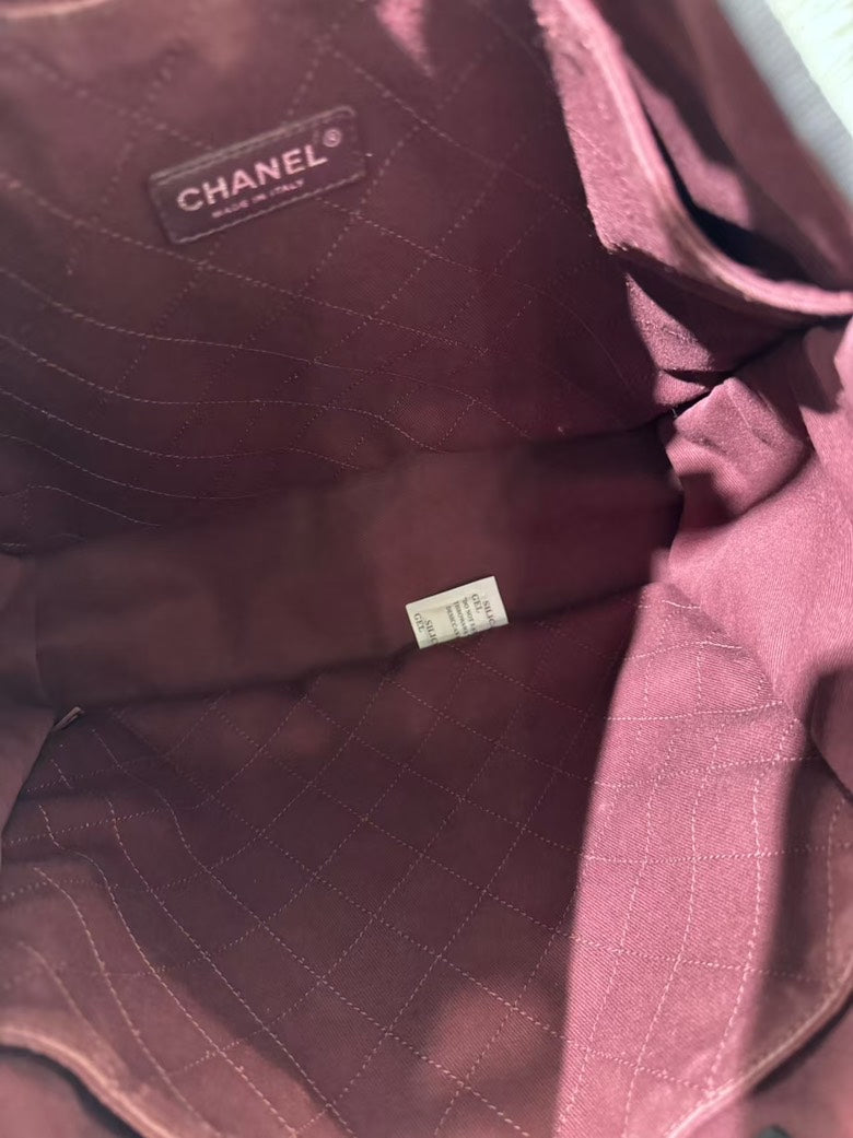 Pre-loved CHANEL 5x5 Tote Bag in White and Black Canvas