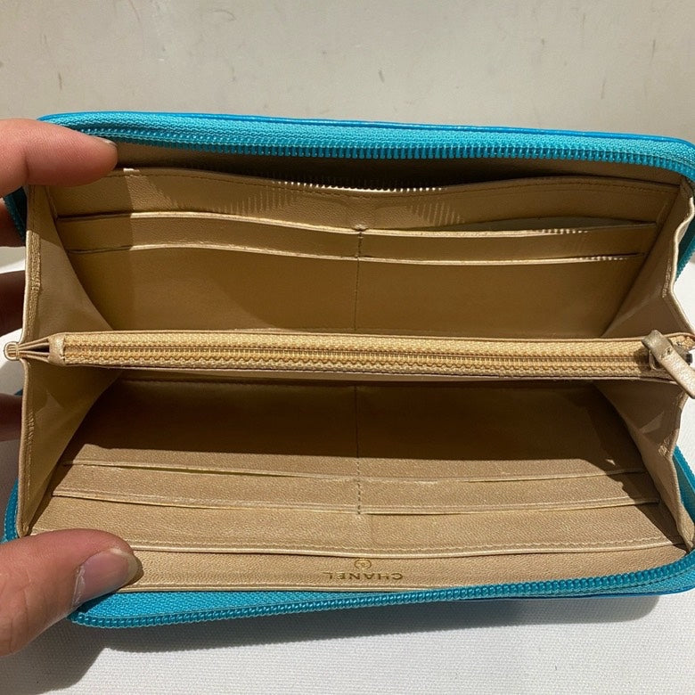 Chanel Camellia Embossed Blue Long Wallet with ity Card