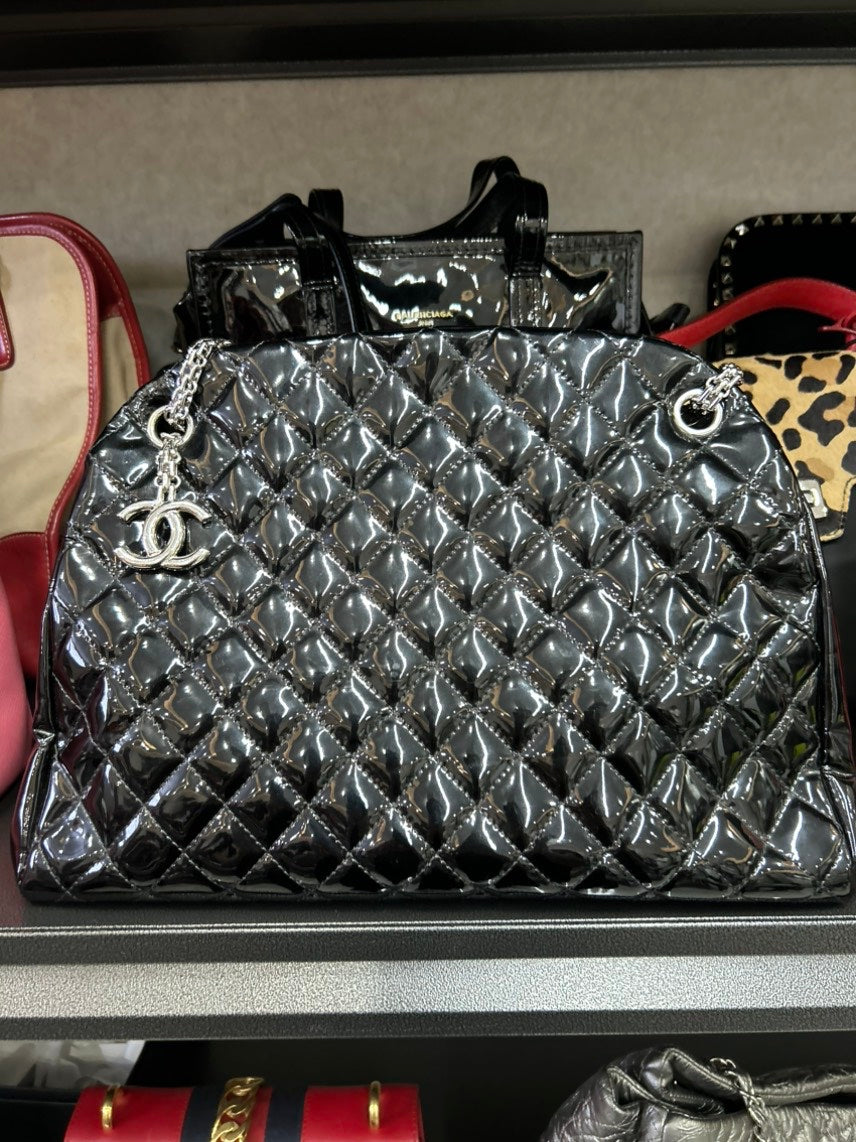 Chanel Black Quilted Leather Top Handle Bag HY