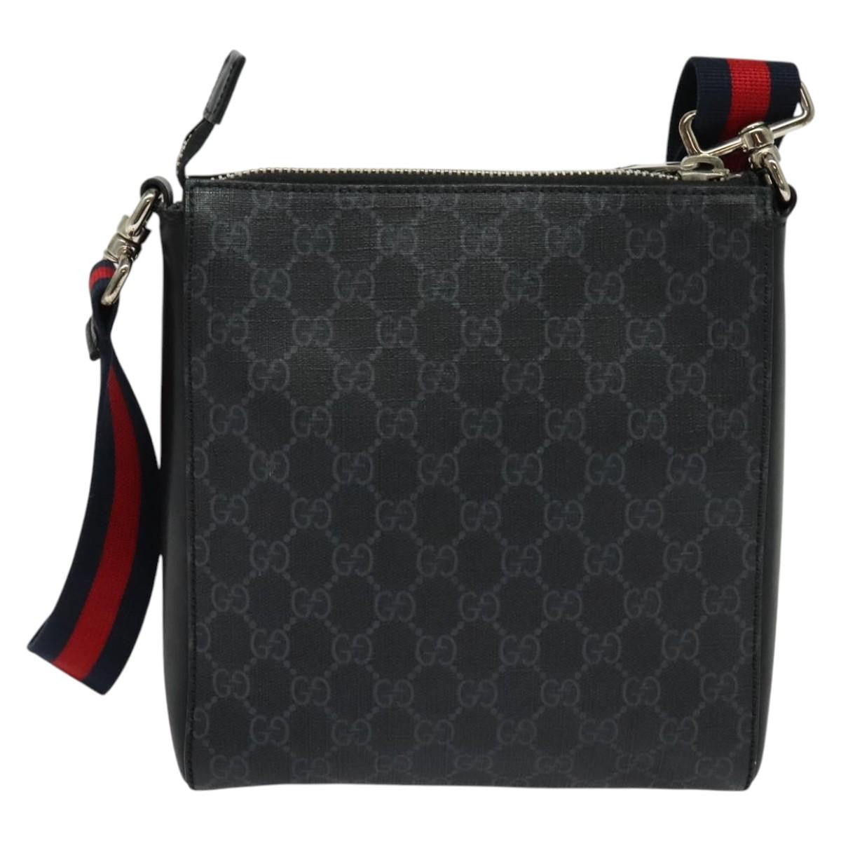 Gucci Web Strap Front Zip Messenger Bag Gg Coated Canvas Black Canvas Bag