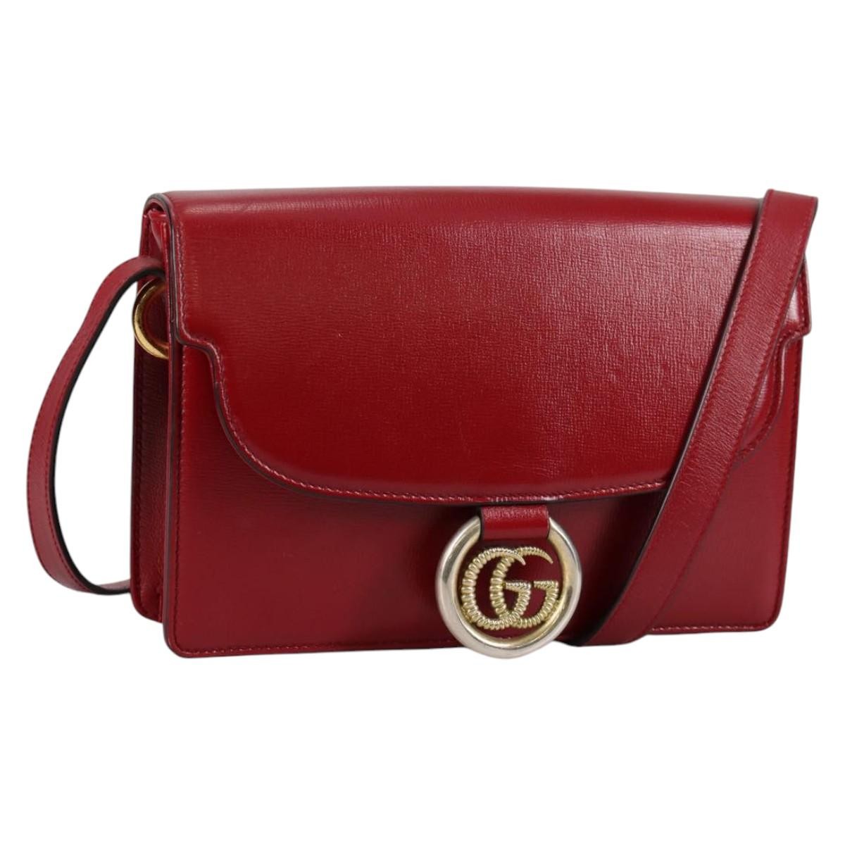 Gucci Gg Ring Shoulder Bag Leather Red Leather Bag