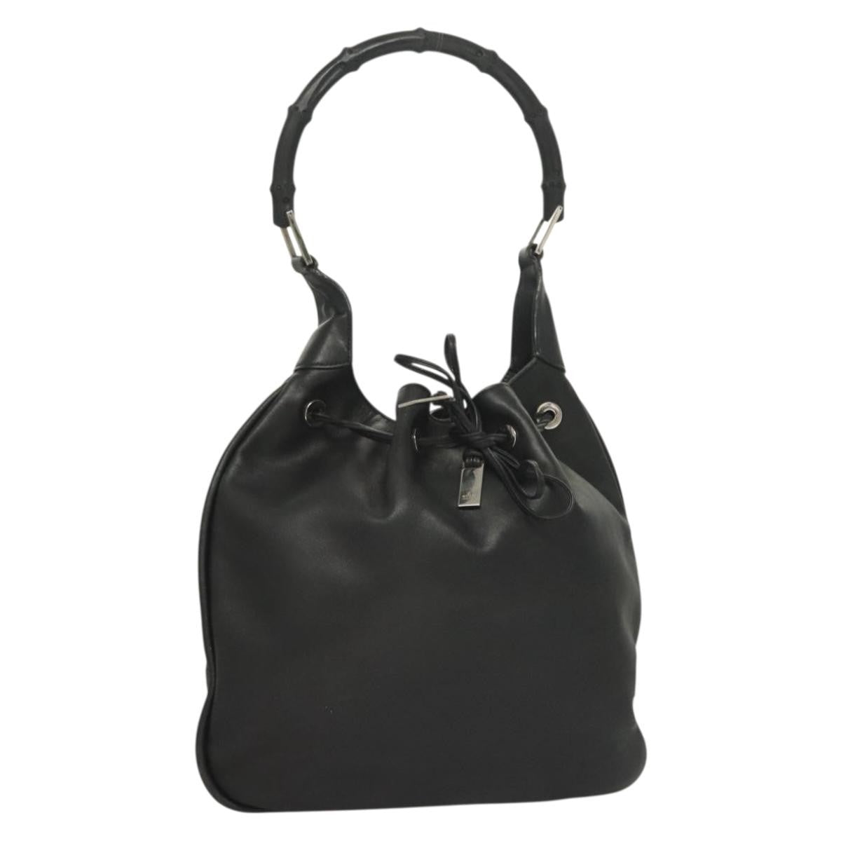 Gucci Vintage Bamboo Shoulder Bag Leather Black Leather Handbag