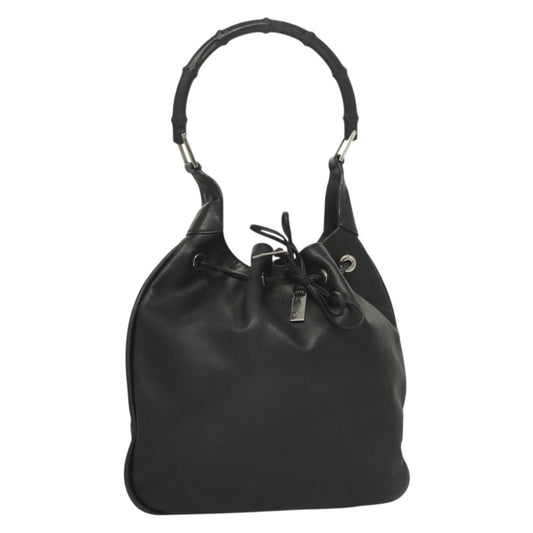 Gucci Vintage Bamboo Shoulder Bag Leather Black Leather Handbag
