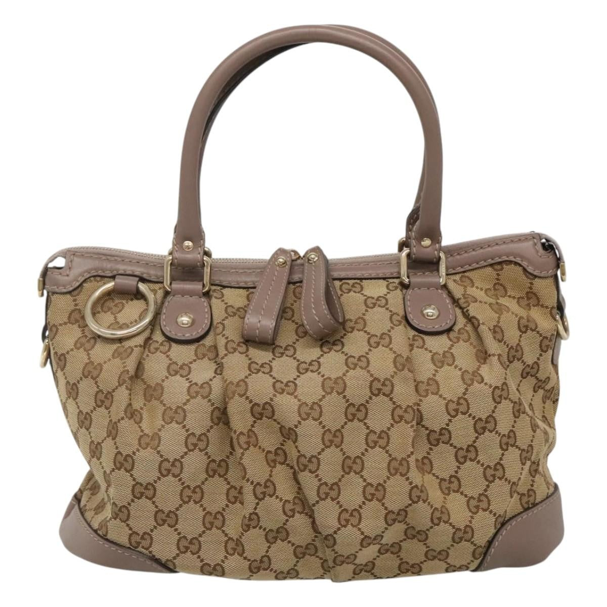 Gucci Sukey Top Handle Satchel Gg Canvas With Leather Beige Canvas Bag