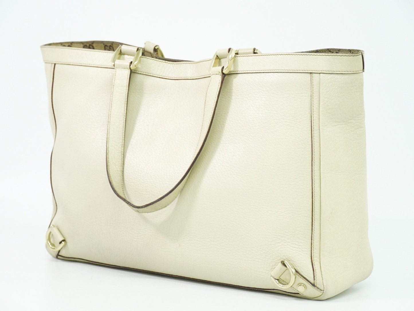 Gucci Abbey Leather With Gold Hardware Ecru Leather Tote Bag Bag