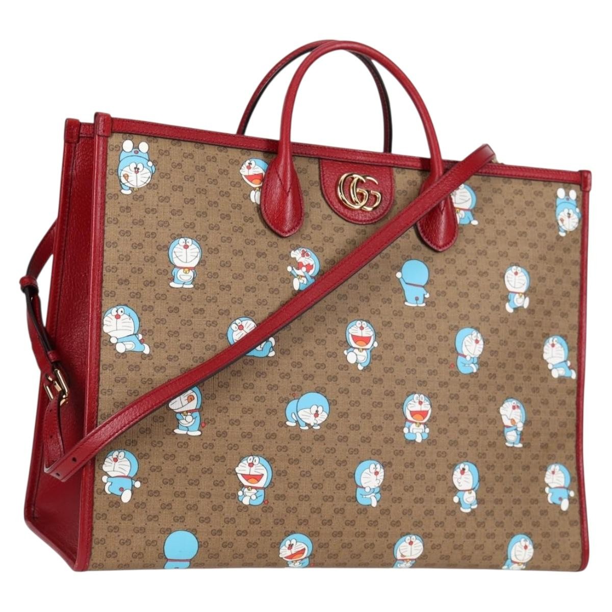 Gucci Doraemon Tote Printed Mini Gg Coated Canvas Brown Canvas Tote Bag Bag