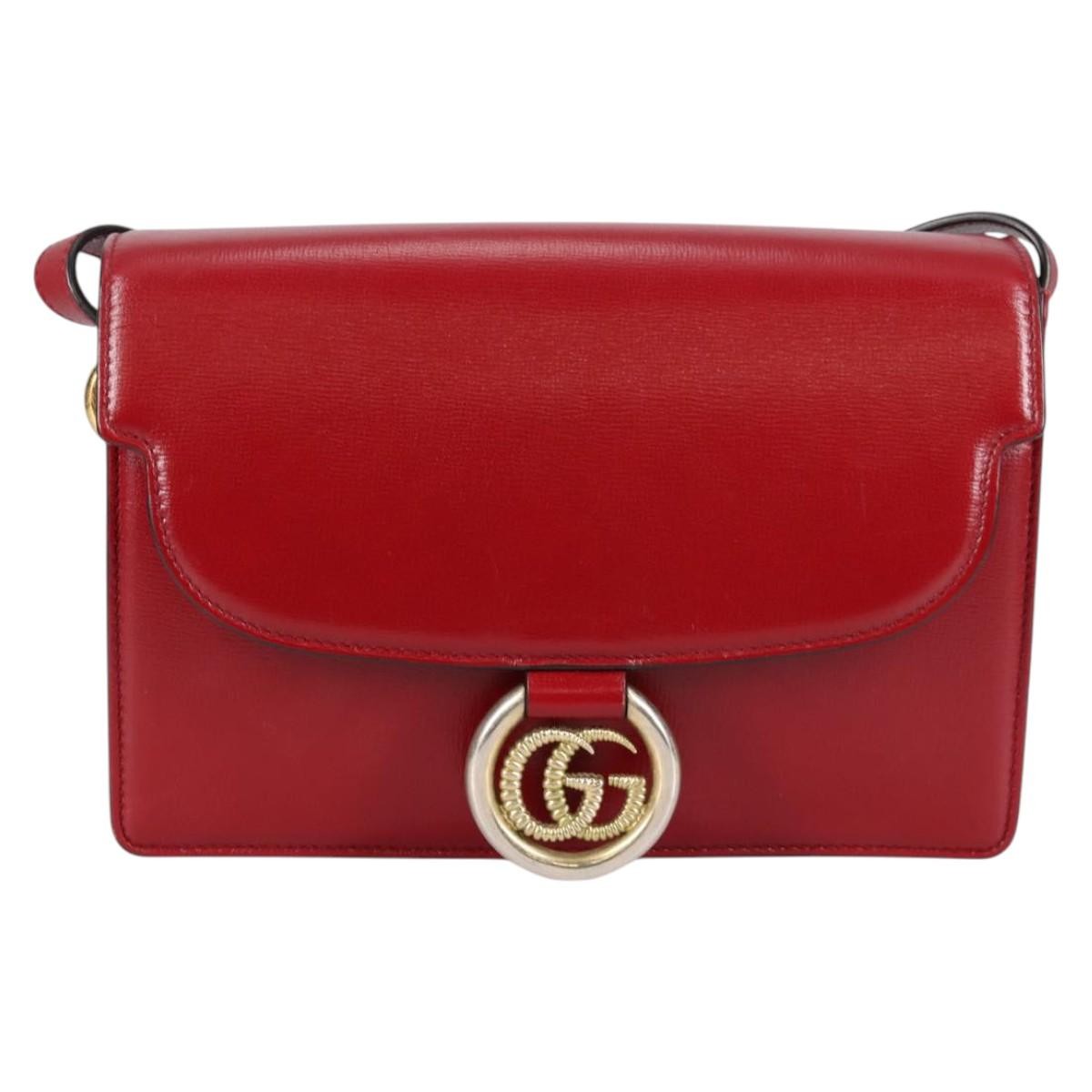Gucci Gg Ring Shoulder Bag Leather Red Leather Bag