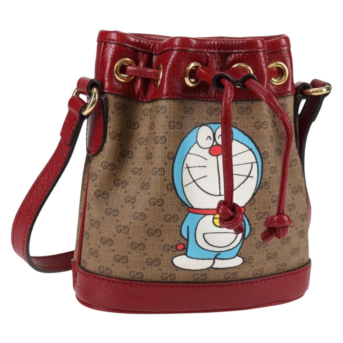 Gucci Doraemon Bucket Bag Printed Mini Gg Coated Canvas Beige Pvc Bag