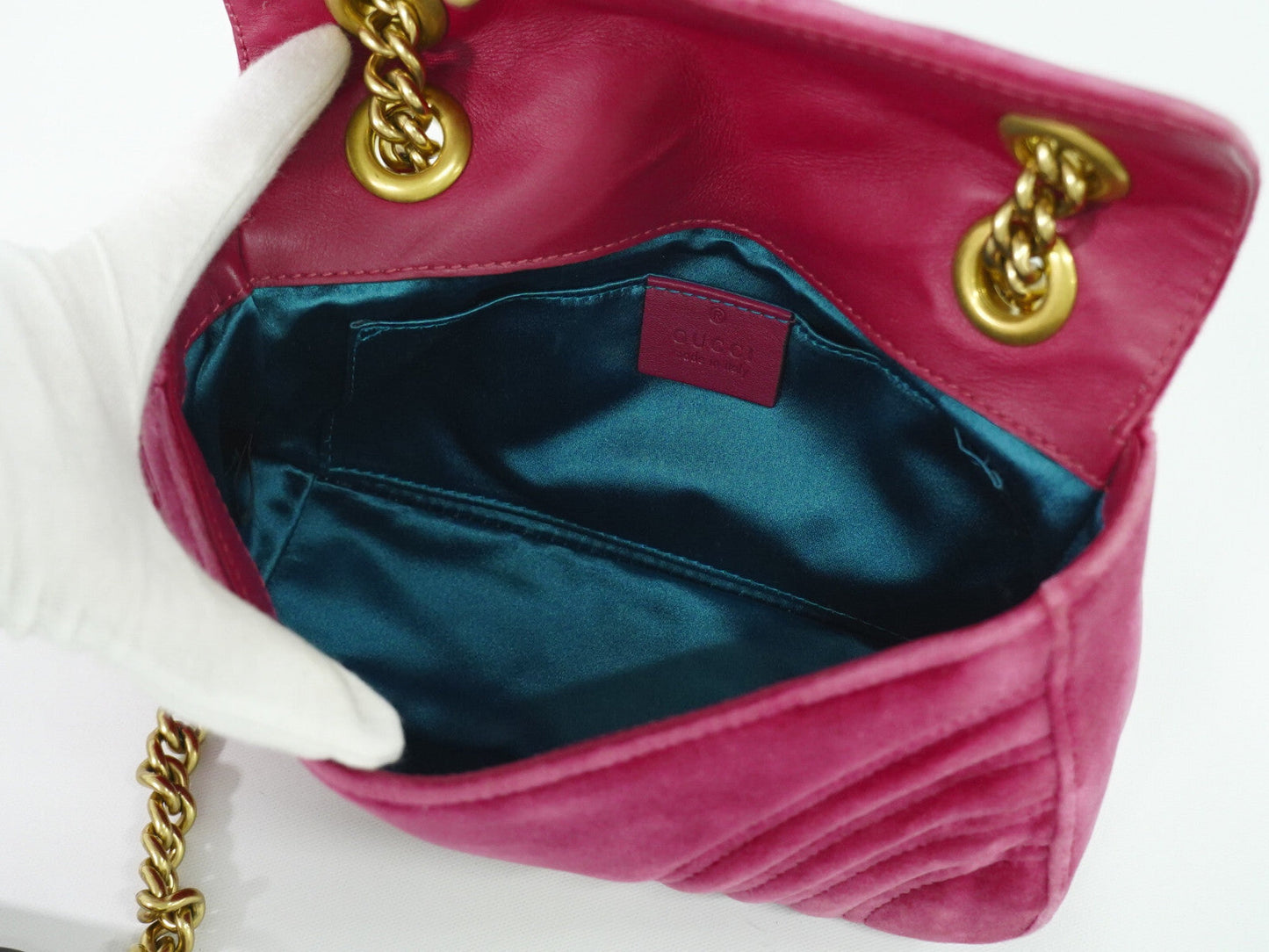 Gucci Gg Marmont Flap Bag Matelasse Velvet Pink Velvet Bag