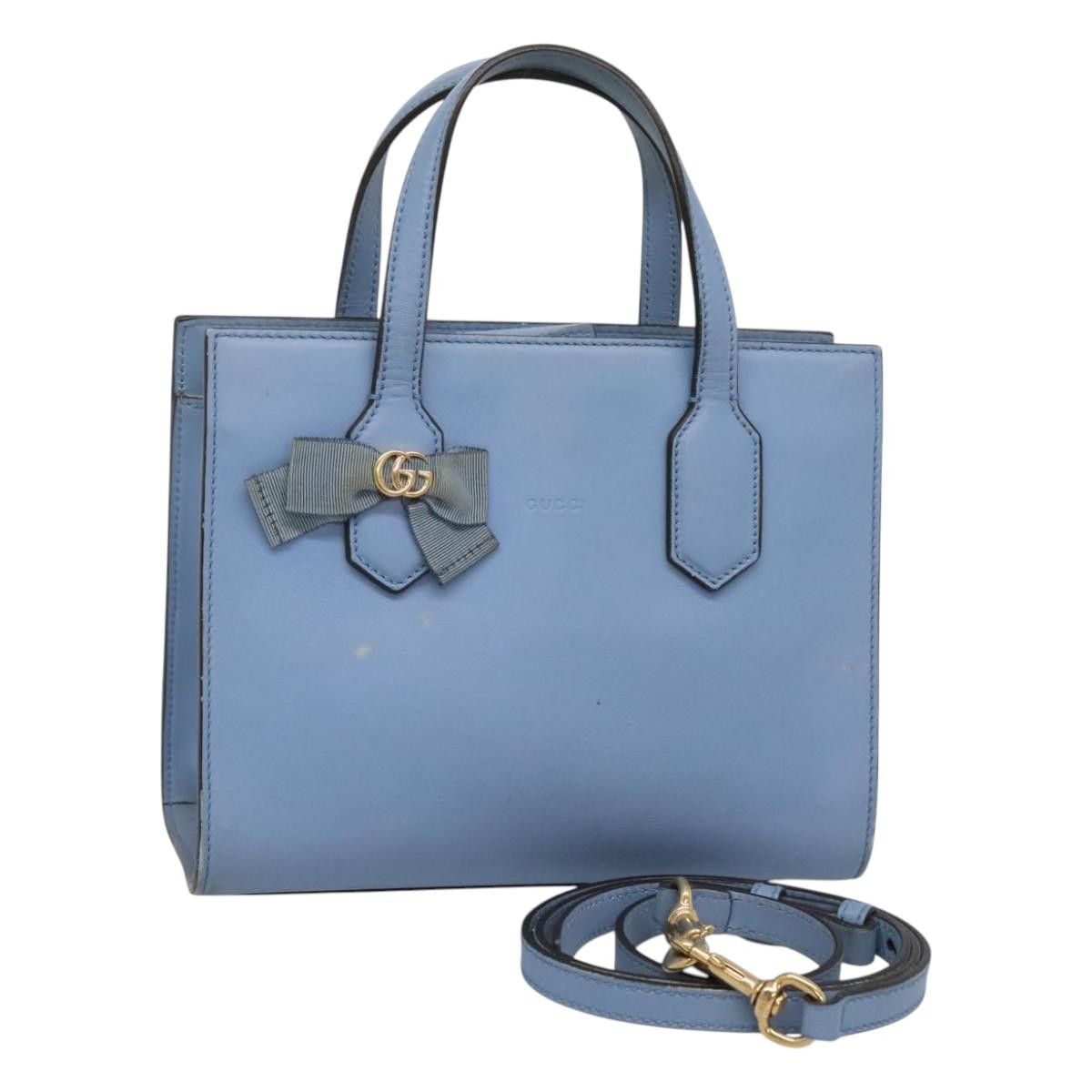 Gucci Gg Ribbon Tote Leather Blue Leather Shoulder Bag Bag