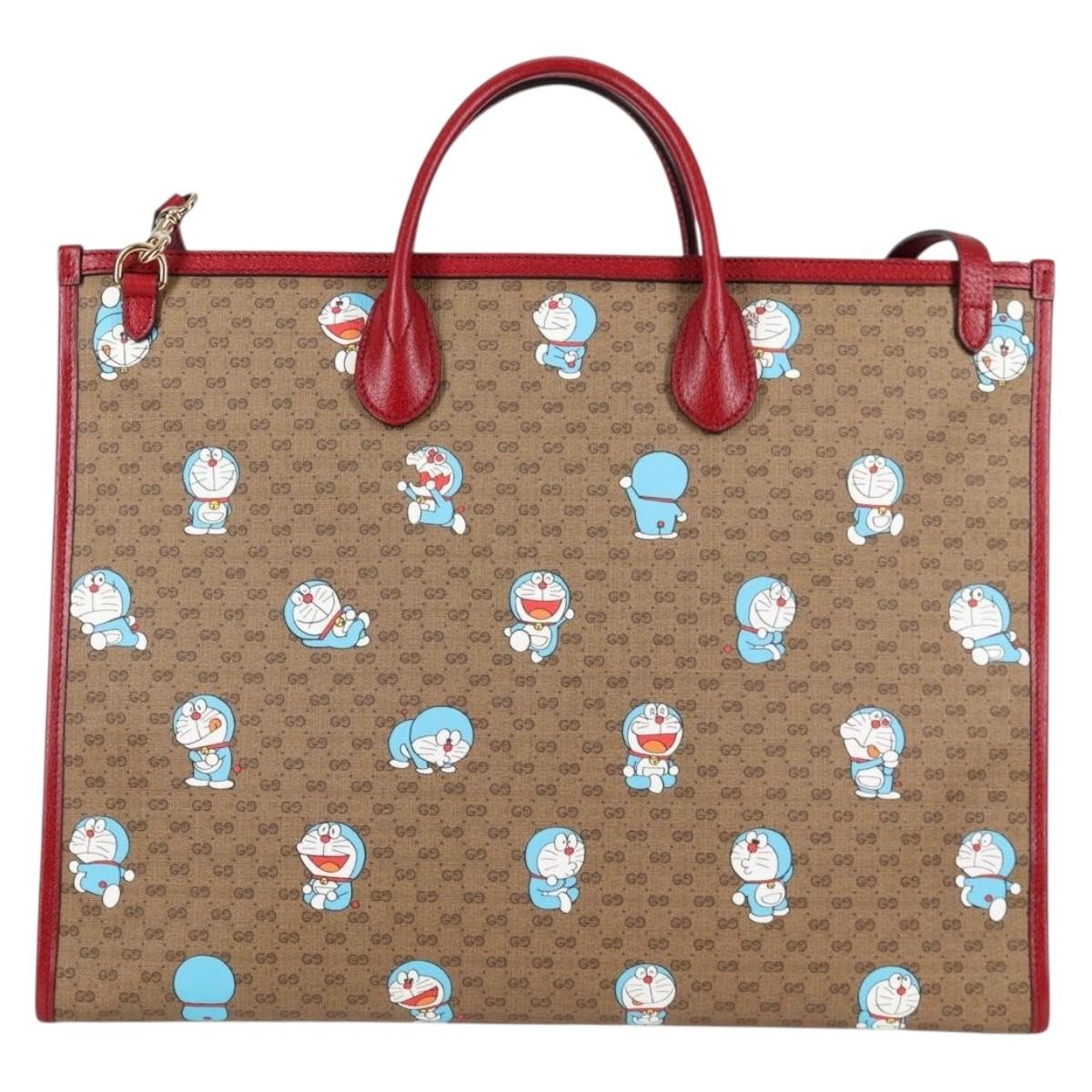 Gucci Doraemon Tote Printed Mini Gg Coated Canvas Brown Canvas Tote Bag Bag