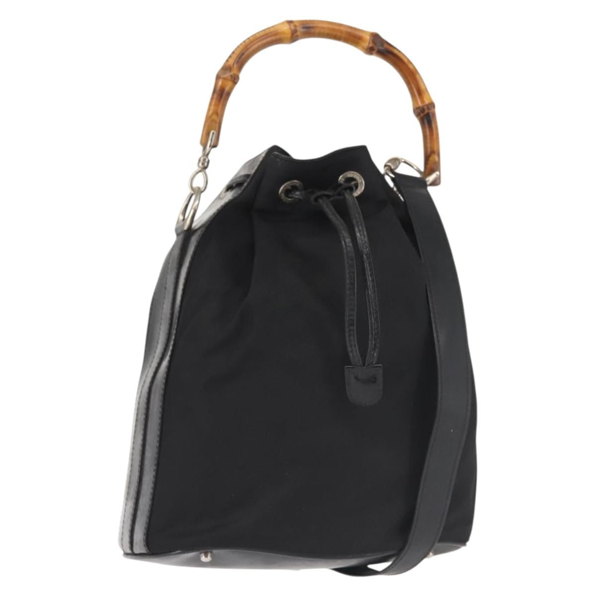 Gucci Vintage Bamboo Bucket Bag Nylon And Leather Black Nylon Bag