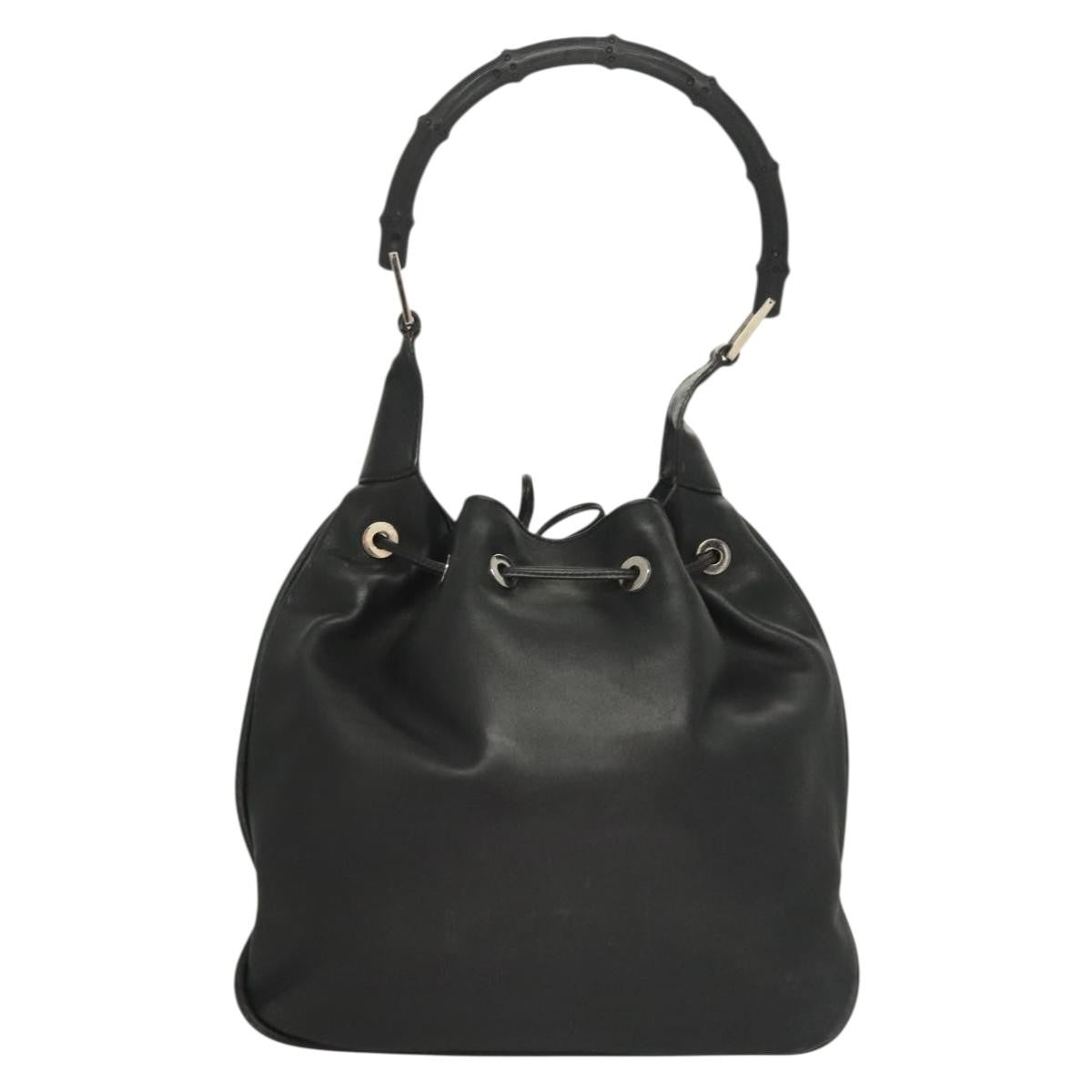 Gucci Vintage Bamboo Shoulder Bag Leather Black Leather Handbag