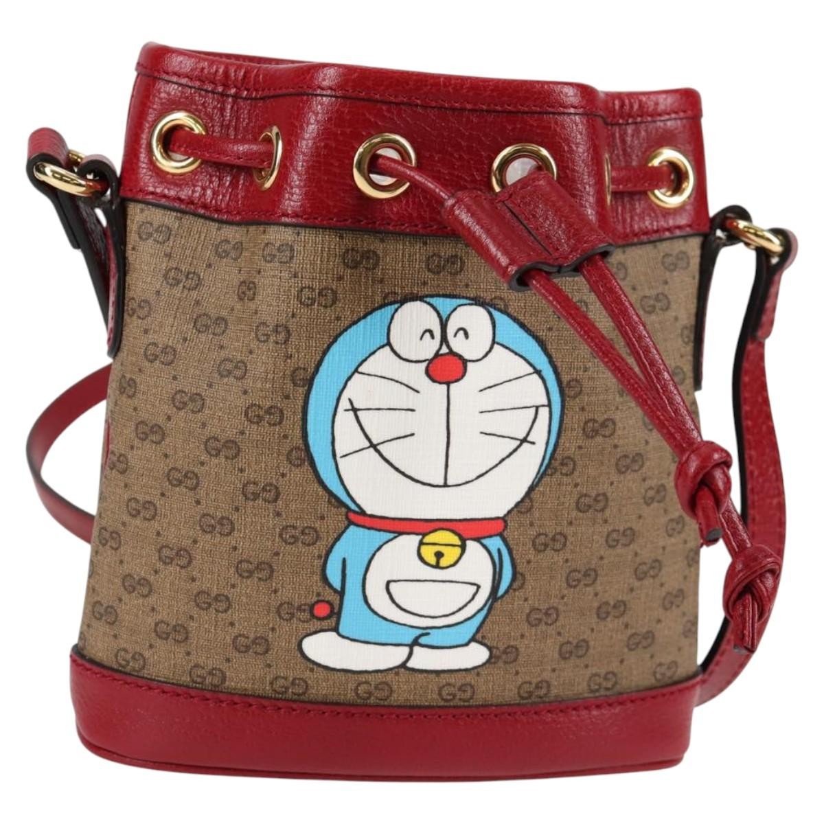 Gucci Doraemon Bucket Bag Printed Mini Gg Coated Canvas Beige Pvc Bag