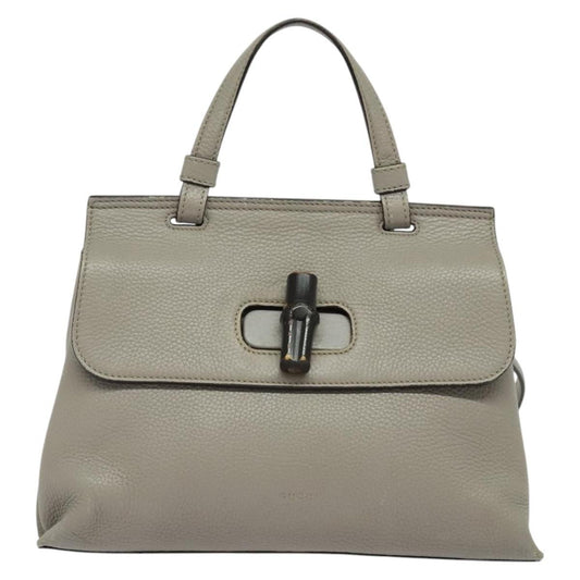 Gucci Bamboo Daily Top Handle Bag Leather Gray Leather Bag