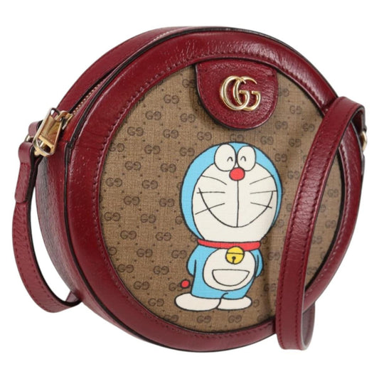 Gucci Doraemon Round Shoulder Bag Printed Mini Gg Coated Canvas Beige Pvc Bag