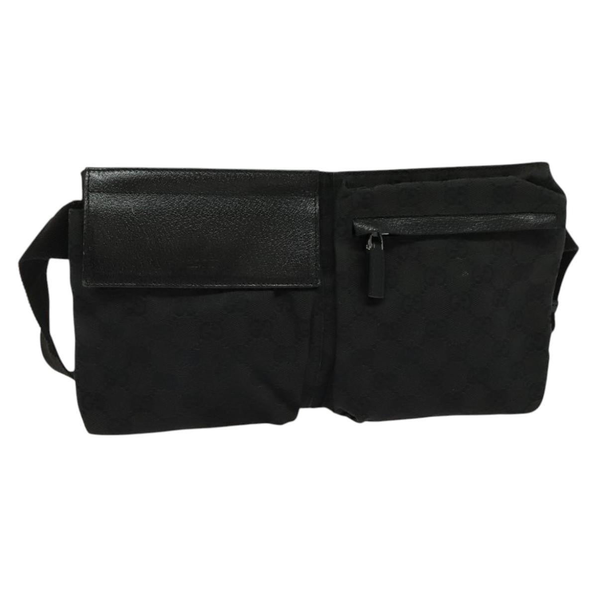 Gucci Vintage Double Belt Bag Gg Canvas With Leather Black Canvas Bag