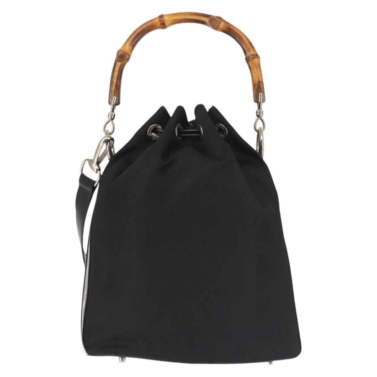 Gucci Vintage Bamboo Bucket Bag Nylon And Leather Black Nylon Bag